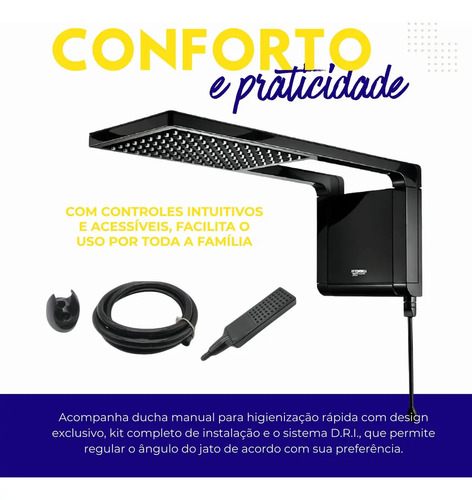 Chuveiro Eletrônico Lorenzetti Acqua Storm Ultra Preto 7800W 220V 6