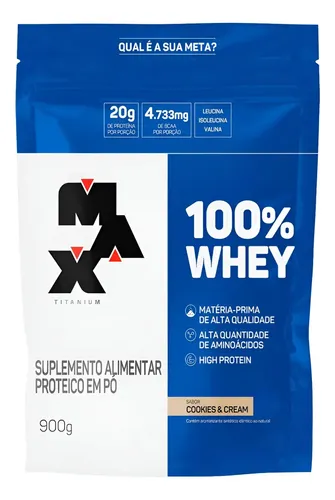 100% Whey 900g Refil Max Titanium Sabor Cookies & cream
