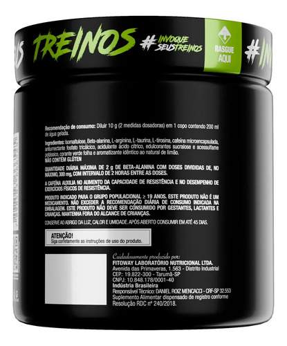 Pré Treino Pre Workout DIABO VERDE Pote 300g Sabor Limão FTW 3