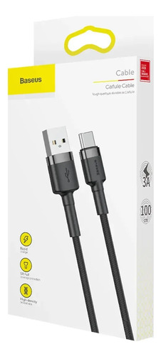 Cabo Rápido Usb Para Tipo- C Baseus Cafule Nylon 3a 1 Metro Cor Preto 7