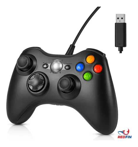 Controle Para Xbox 360 Com Fio USB e PC Preto Vibração Console Joystick Manete Gamepass Steam Tv Pc Android Pc Controle Pc Gamer - - Redfin