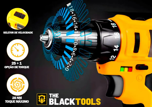 Furadeira Parafusadeira Sem Fio A Bateria Tb-12e 12v 3/8 10mm Com Maleta E Acessórios The Black Tools 4