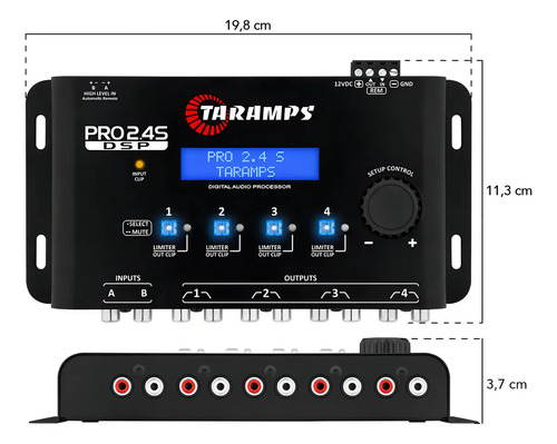 Processador de Áudio Digital Taramps Pro 2.4S para Som Automotivo com Crossover e Equalizador 15 Bandas 3