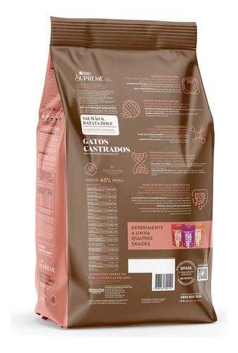 Ração Seca Quatree Supreme Gatos Adultos Castrados Salmão Batata 10kg 5