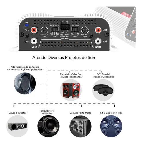 Modulo Taramps Ts 800 Rms Ts800x4 2 Ohms Amplificador 800w Entrada Rca E Fio T800 4 Canais Som Automotivo 8