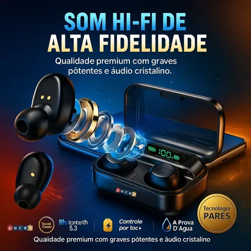 Fone De Ouvido Sem Fio Bluetooth F9-5 Pares Som Imersivo Powerbank Moderno Bateria Longa Duração Academia Compativel Com Todos Celulares — foto 6