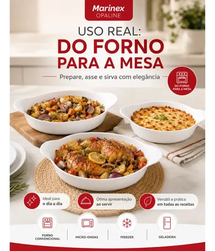 Marinex Conjunto de Assadeiras Oval Opaline 3 Peças Branco 6