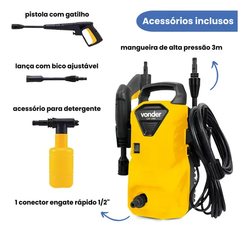 Lavadora de Alta Pressão Vonder LAV 1300 – 1300 Libras, Compacta, Potente, Ideal para Carros, Quintais e Limpezas Pesadas 3
