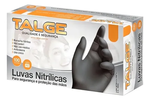 Luva Nitrílica Preta Tamanho. M Com 100 Unidades Talge