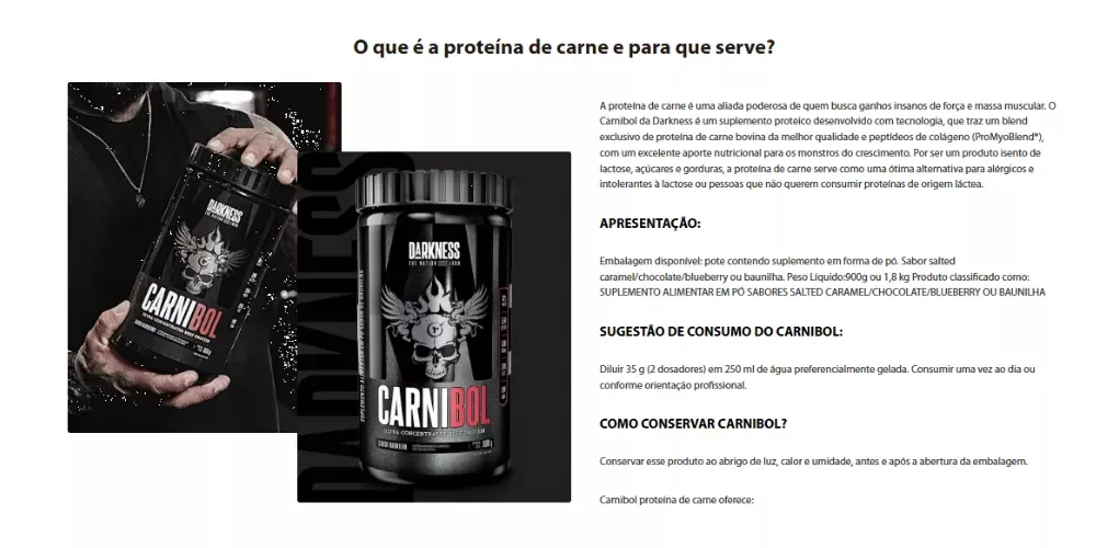 Darkness Carnibol Proteína Ultra Concentrada Chocolate - 900g 5