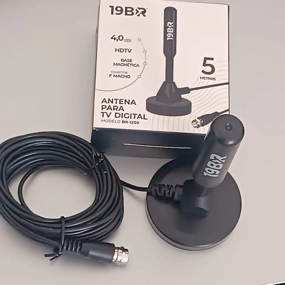 Antena Digital Interna Externa HDTV UHF Cabo Com Cabo Longo De 4 Metros Com Base Magnética Parosprotect 15