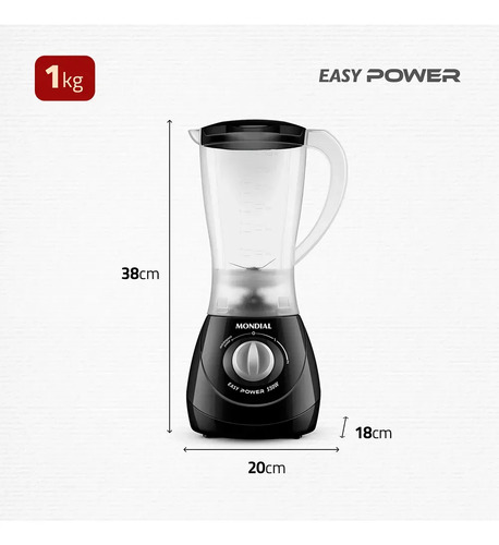 Liquidificador Mondial 2,2l Preto L-550 Easy Power 550w 7
