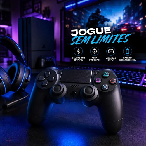 Controle Sem Fio Joystick Bluetooth Para Ps4 Videogame Tv Samsung Pc P4 Ps 4 Dual Shock Manete Pc Gamer Tv Smart Controle Bluetooth Celular Headset Sem Fio Com P2 - Marca Redfin 8