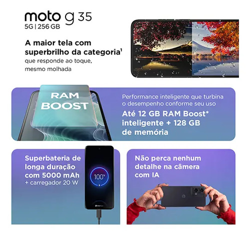 Smartphone Motorola Moto G35 5g - 256gb 12gb (4gb Ram+8gb Ram Boost) E Camera 50mp Com Ai Nfc Tela 6.7 Com Superbrilho - Coral - Vegan Leather 3