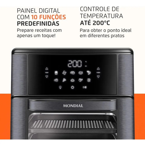 Fritadeira Elétrica AFON-12L-BG Forno Oven 12 Litros Preto Mondial 7