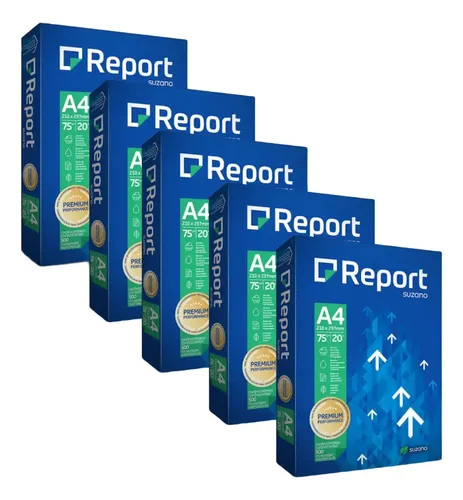 Papel Sulfite A4 Report 2500 Folhas Premium 5 Resmas 75g