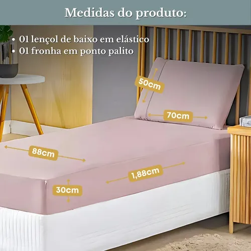 Jogo De Lençol Solteiro Micropercal 400 Fios C/ Fronha Ponto Palito 2 Peças Toque Aveludado Hotel Luxo Cor Rose 6