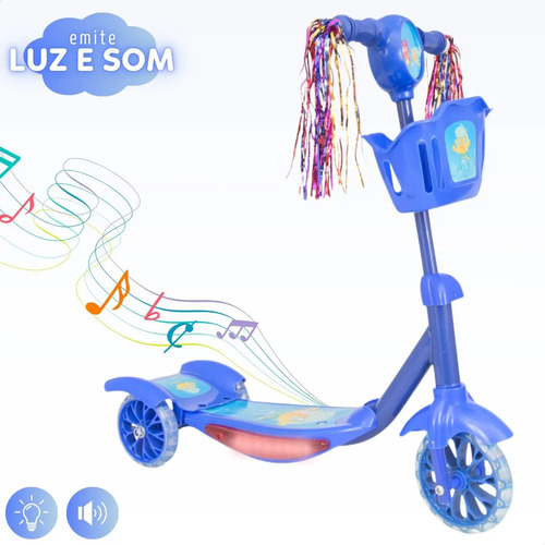 Patinete Infantil 3 Rodas Com Led Som E Cesta Menino Menina Cor Azul 3