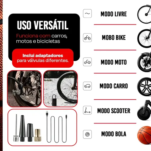 Mini Compressor Digital Portátil Rezzet para Carro Moto e Bicicleta com Calibrador Digital Inflador Elétrico de Pneus 12V Display LCD Lanterna LED Compacto e Recarregável Preto — foto 3