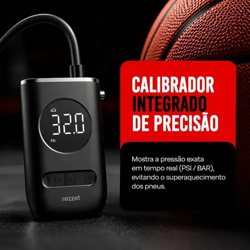 Mini Compressor Digital Portátil Rezzet para Carro Moto e Bicicleta com Calibrador Digital Inflador Elétrico de Pneus 12V Display LCD Lanterna LED Compacto e Recarregável Preto — foto 4