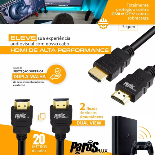 Cabo Hdmi 20m Metros Preto Premium 4k Blindado Gold 3d Full 2