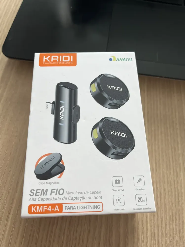 Microfone Sem Fio Lapela KAIDI KMF4-A Imã Duplo Anti Ruído para Iphone 11 12 13 14 11