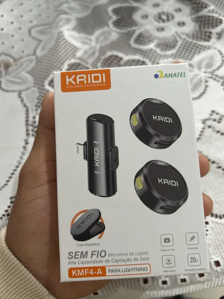 Microfone Sem Fio Lapela KAIDI KMF4-A Imã Duplo Anti Ruído para Iphone 11 12 13 14 12