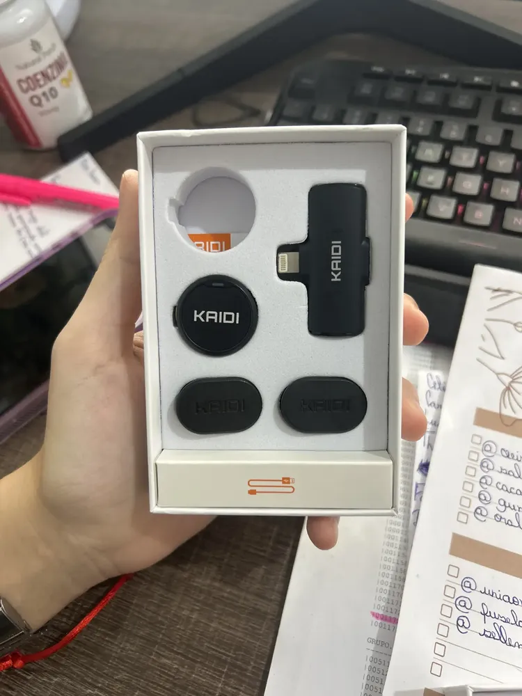 Microfone Sem Fio Lapela KAIDI KMF4-A Imã Duplo Anti Ruído para Iphone 11 12 13 14 14