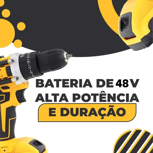 Parafusadeira Furadeira de impacto 3 Funções Profissional 2 Baterias Sem Fio Cor Amarelo 2