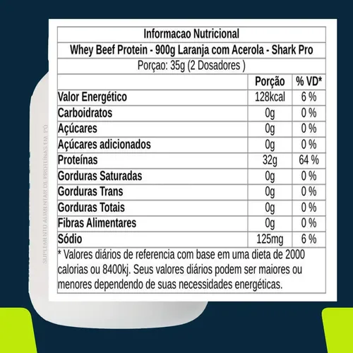 Beef Protein Zero Lactose da Shark Pro Sabor Laranja com Acerola 900g 5