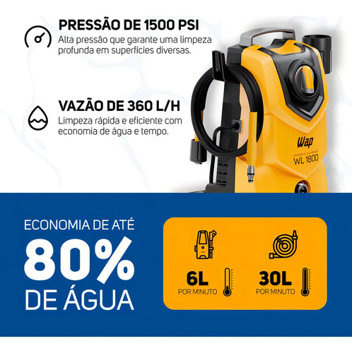 Lavadora de Alta Pressão Compacta WAP WL 1800 1400W 1500PSI 360L/h 220V 8