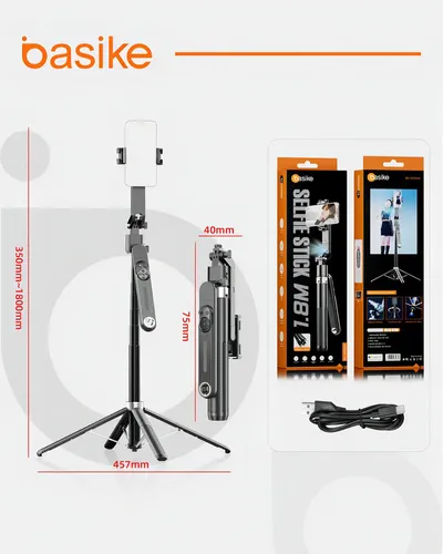 Tripé Inteligente 1.8m com Rastreamento Facial AI Estável 360° para Celular、Câmera、Vlog E Gopro, Basike Tripé Celular Profissional Universal Bastão Selfie Com Controle Remoto Bluetooth 10