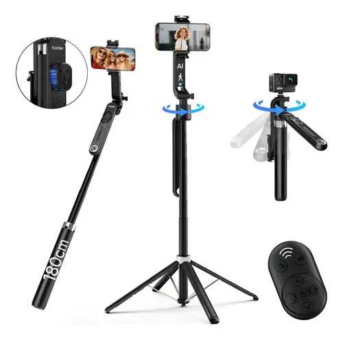 Tripé Inteligente 1.8m com Rastreamento Facial AI Estável 360° para Celular、Câmera、Vlog E Gopro, Basike Tripé Celular Profissional Universal Bastão Selfie Com Controle Remoto Bluetooth 12