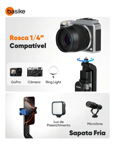 Tripé Inteligente 1.8m com Rastreamento Facial AI Estável 360° para Celular、Câmera、Vlog E Gopro, Basike Tripé Celular Profissional Universal Bastão Selfie Com Controle Remoto Bluetooth 6