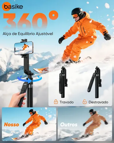 Tripé Inteligente 1.8m com Rastreamento Facial AI Estável 360° para Celular、Câmera、Vlog E Gopro, Basike Tripé Celular Profissional Universal Bastão Selfie Com Controle Remoto Bluetooth 8