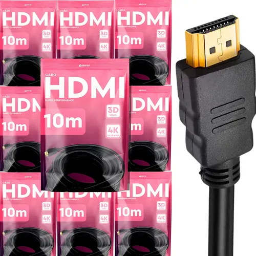 Kit 10 Cabos Hdmi 10m Gold Ultra High Speed 4k 120hz Blindado Full Hd 3d Premium Marqs Home Compatível Com Ps5 Tv Smart Projetor Pc