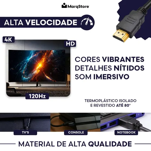 Kit 10 Cabos Hdmi 10m Gold Ultra High Speed 4k 120hz Blindado Full Hd 3d Premium Marqs Home Compatível Com Ps5 Tv Smart Projetor Pc 4