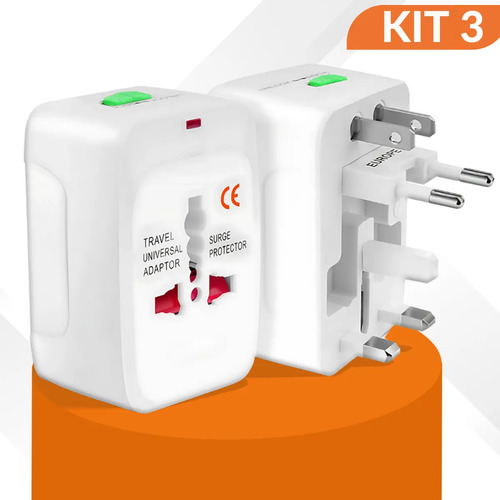 Kit 3 Adaptadores Tomada Universal Para Viagem Internacional Compatível Em +150 Países Parosflux