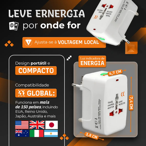 Kit 3 Adaptadores Tomada Universal Para Viagem Internacional Compatível Em +150 Países Parosflux 2