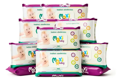 Kit 10 Toalhas Umedecida Hipoalergênico 100un Cada Maxi Baby 10