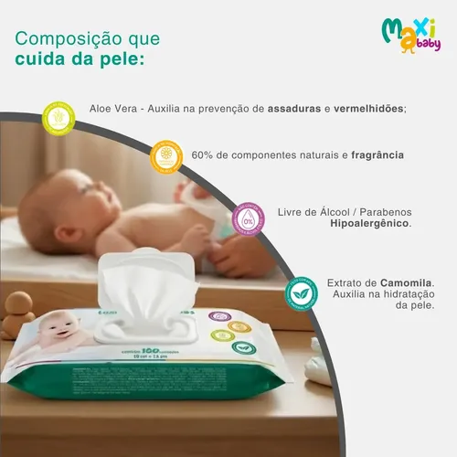 Kit 10 Toalhas Umedecida Hipoalergênico 100un Cada Maxi Baby 3
