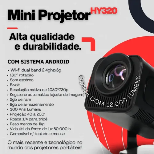 Projetor Mini Hy320 Wi-fi Smart Tv 4k Hd 110v/220v Portatil 10