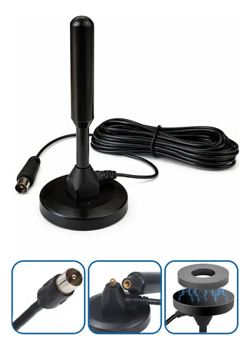 Antena Tv Digital Interna Externa Uhf Vhf Em Alumínio Com Base Magnética Cabo 5m Alta Definição Para Tv E Conversor Sinal Estável Instalação Fácil Sem Mensalidade Davely 6