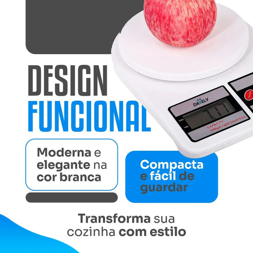 Balança Digital De Precisão 10kg Davely Cook Cozinha Para Uso Domestico E Profissional Fitness Ideal Para Dietas Treinos Alimentos Confeitaria Nutrição Branco 5