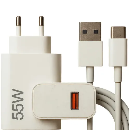 Carregador Turbo 55w USB-C Com Cabo Tipo C 1 Metro Fonte Bivolt 110v/220v, Carregamento Rápido Fast Charge, Ideal Para Celular Android, Compatível Com iPhone Samsung Motorola Xiaomi LG