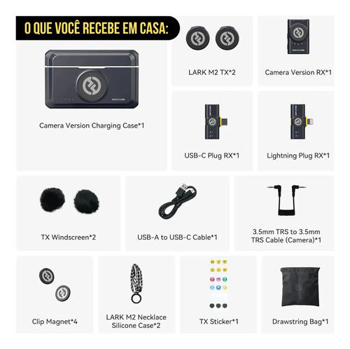 Microfone Lapela Duplo Hollyland Lark M2 Combo Usb C Câmera Preto 8