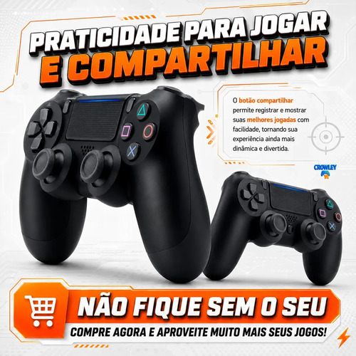 Controle Para Ps4 Sem Fio Bluetooth Videogame Tv Smart Pc Gamer Celular Dual Shock Joystick Manete - Crowley 5